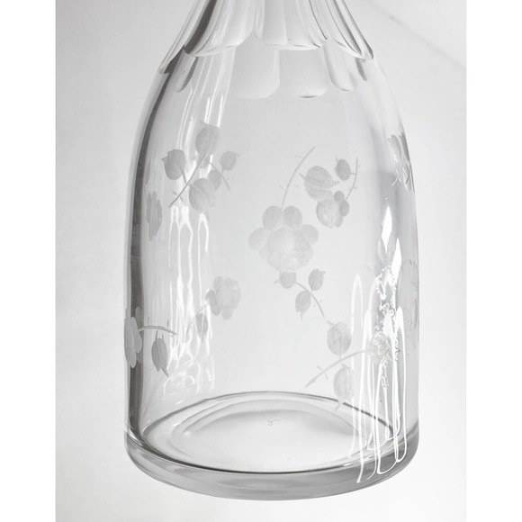 Antique Circa. 1910’s Crystal Etched Rose Wine/Cordial Decanter w/Stopper, 9.5” - Picture 2 of 10